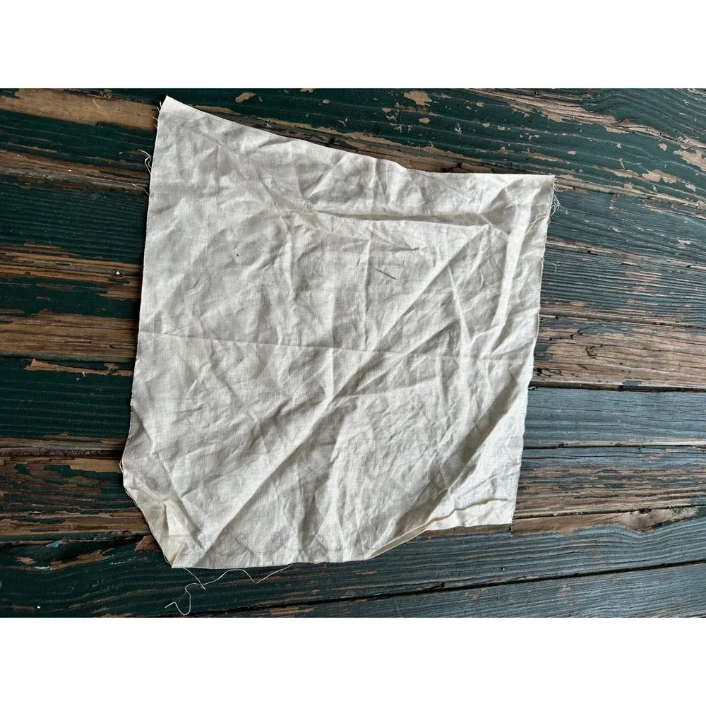 Vintage Linen Fabric Remnant Square with Embroidery Transfer Pattern 18x18